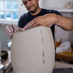 Ashraf Hanna at work in his studio 2019